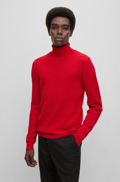 Ribbed rollneck sweater in responsible Merino wool, Red