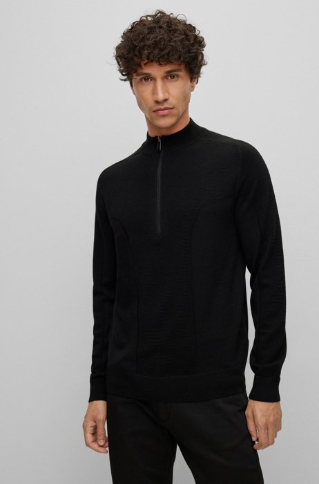 Porsche x BOSS mixed-structure sweater in virgin wool, Black