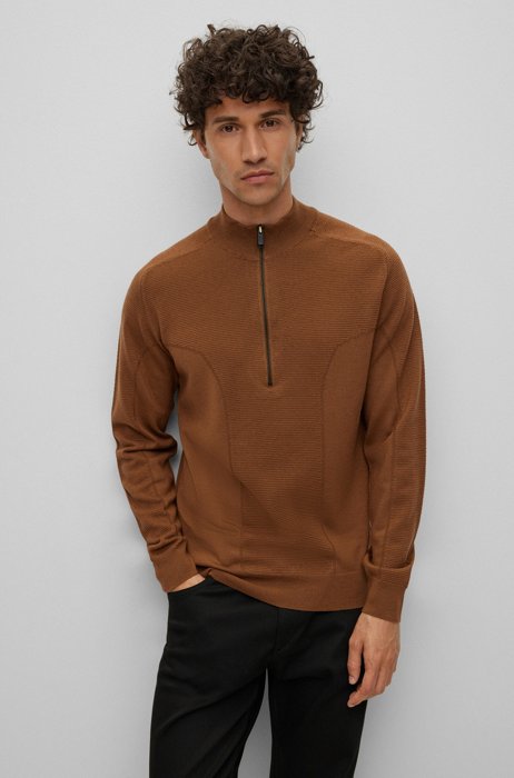 Porsche x BOSS mixed-structure sweater in virgin wool, Light Brown