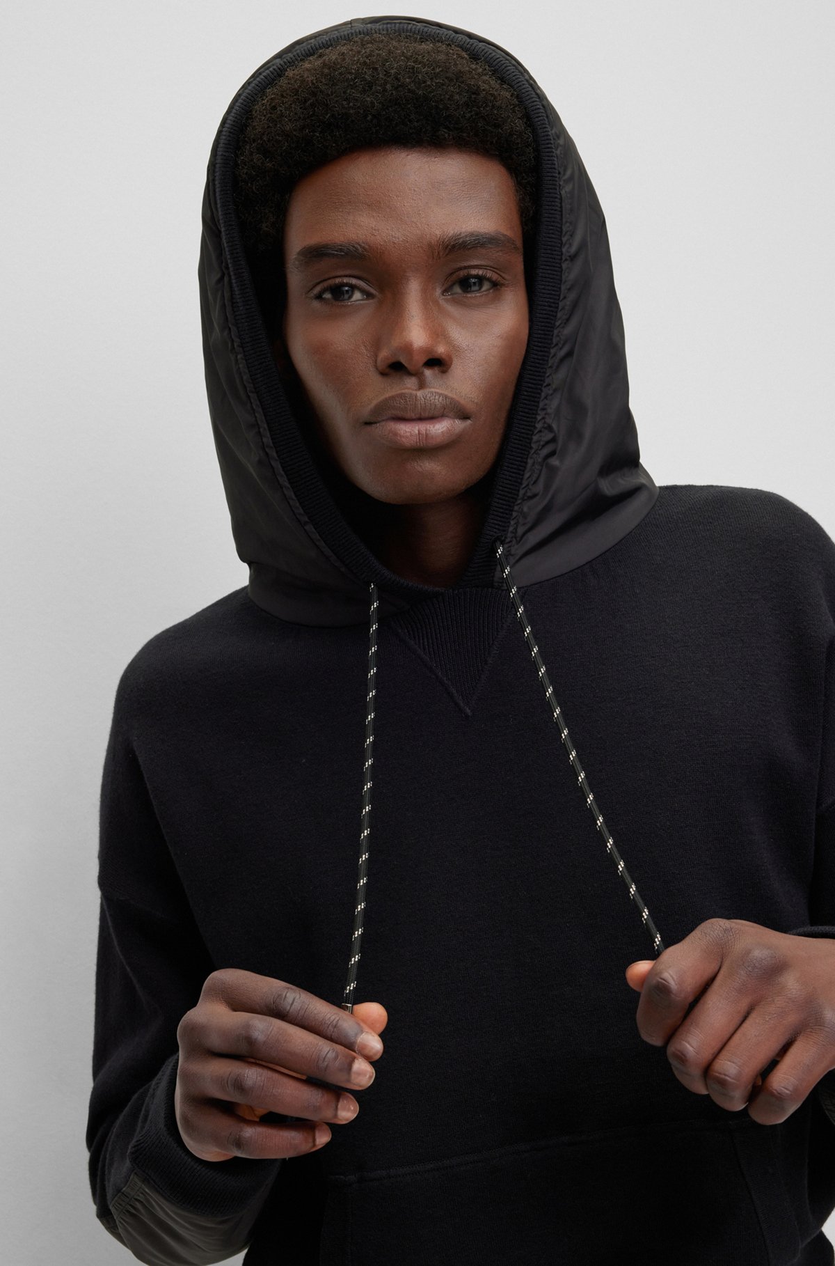 BOSS - Double-faced hoodie in cotton and virgin wool