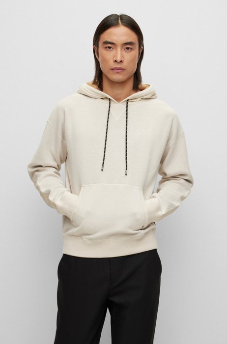 Double-faced hoodie in cotton and virgin wool, White