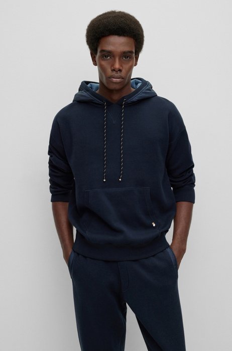 Double-faced hoodie in cotton and virgin wool, Dark Blue