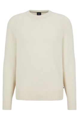 Hugo Boss Crew-neck Sweater In Responsible Cashmere In White