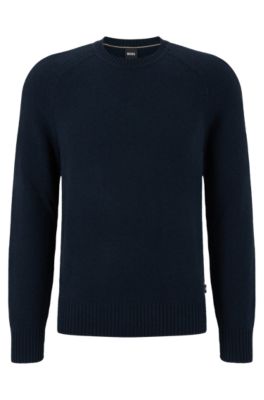 Hugo Boss Crew-neck Sweater In Responsible Cashmere In Dark Blue