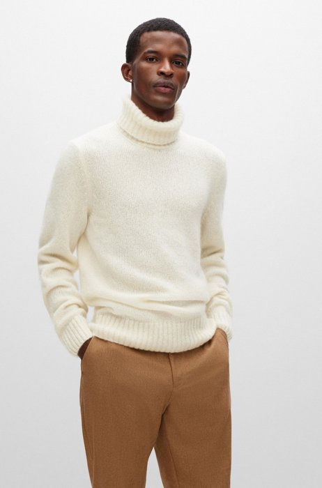 Rollneck sweater in cashmere, silk and wool, White