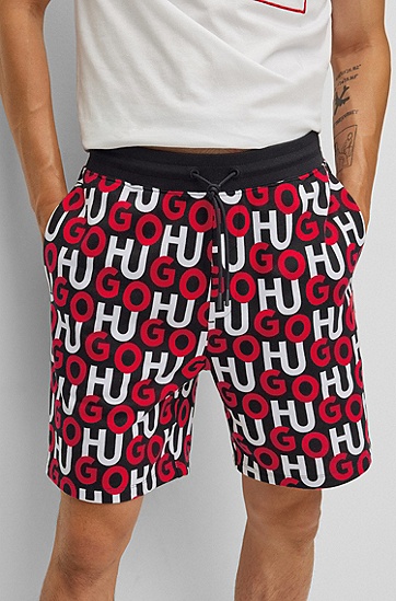 HUGO 雨果通体堆叠徽标图案棉质短裤,  961_Open Miscellaneous