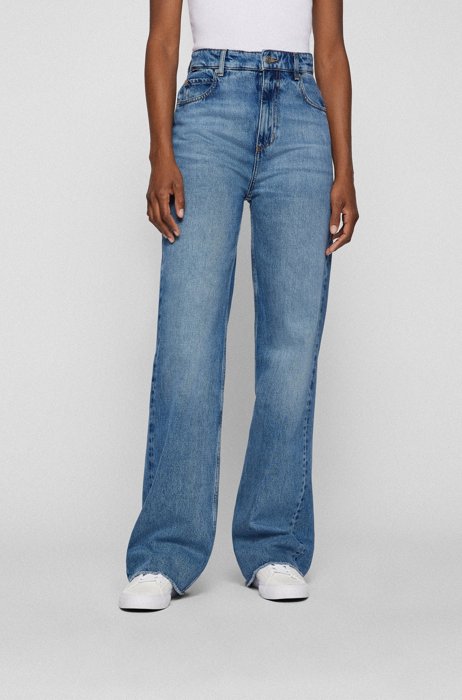 Regular-fit wide-leg jeans in blue organic-cotton denim, Blue