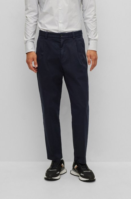 Tapered-fit trousers in stretch-cotton gabardine, Dark Blue