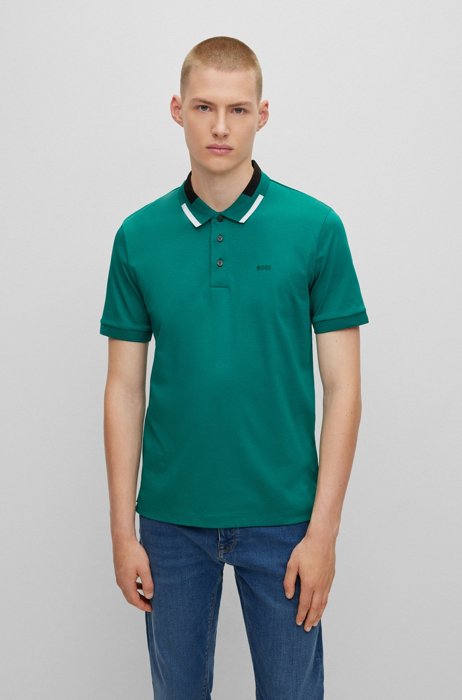 Slim-fit polo shirt in mercerised cotton, Light Green
