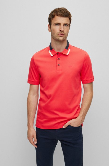 Slim-fit polo shirt in mercerised cotton, Red