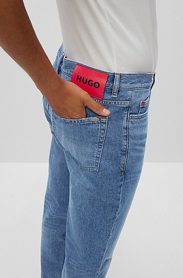 HUGO 雨果蓝色硬质牛仔布锥形牛仔裤,  420_Medium Blue
