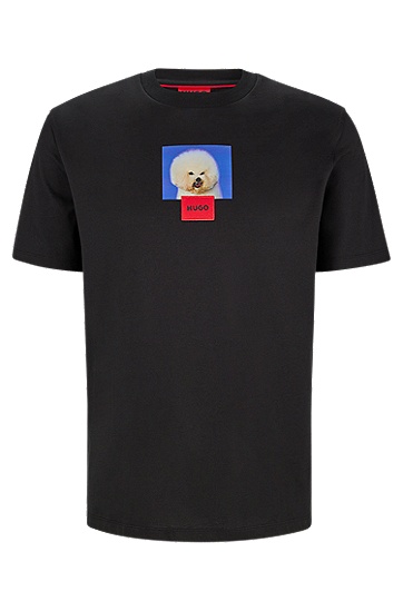 HUGO 雨果小狗印花图案棉质常规版型 T 恤,  001_Black