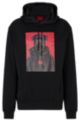 Relaxed-Fit Hoodie aus French Terry mit Hunde-Artwork, Schwarz