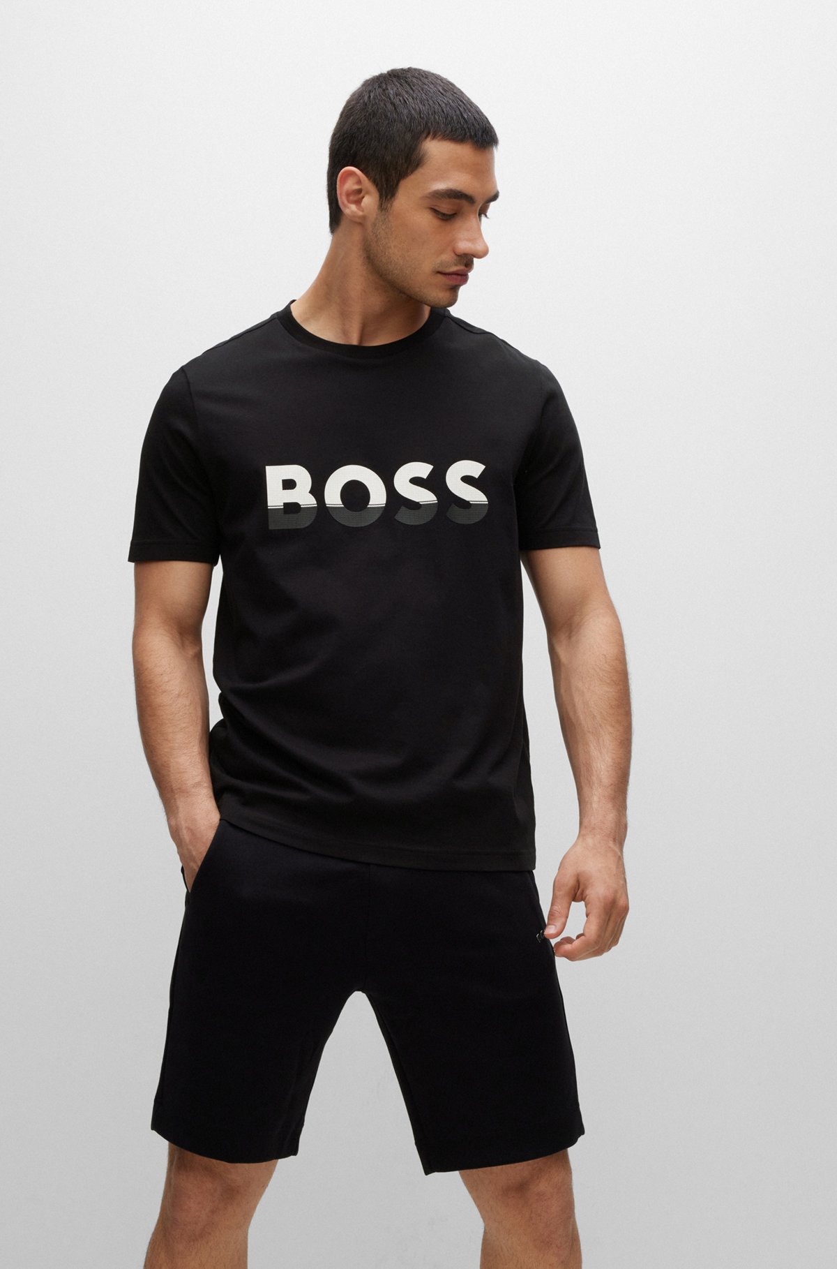 Boss - Cotton-Jersey T-Shirt With Colour-Blocked Logo Print