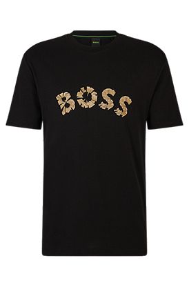 Cotton-jersey T-shirt with metallic-effect curved logo