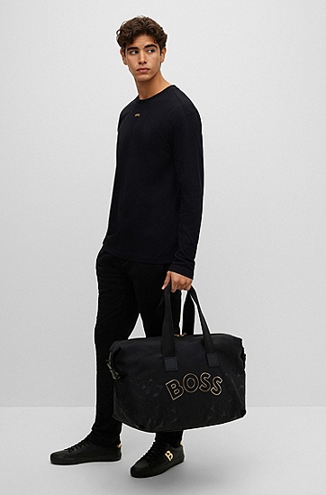 BOSS 博斯常规版型金属质感徽标装饰棉质平纹针织面料 T 恤,  001_Black