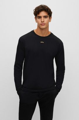 BOSS - Zip-neck sweater in organic cotton with mixed structures