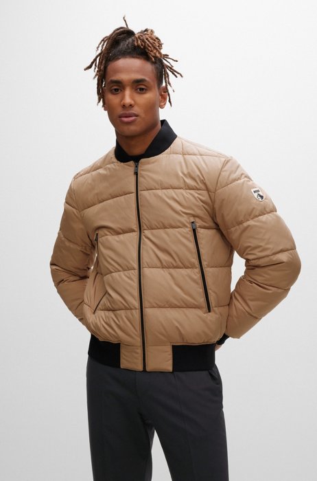 Water-repellent padded jacket with logo badge, Beige