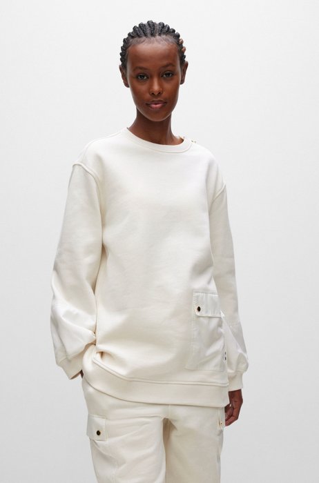 Organic-cotton relaxed-fit sweatshirt with zip shoulder, White
