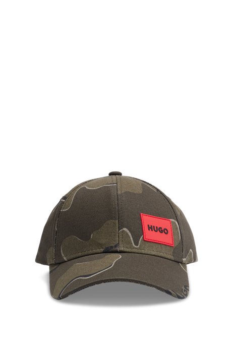 Cotton-twill cap with repeat logos and patch, Green Patterned