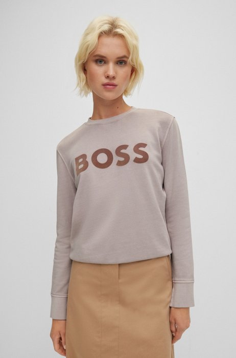 Cotton-terry regular-fit sweatshirt with contrast logo, light pink