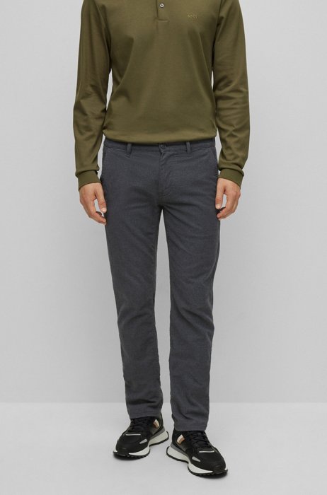 Slim-fit trousers in melange stretch-cotton twill, Dark Grey