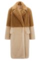 Long-length teddy coat with colour blocking, Brown
