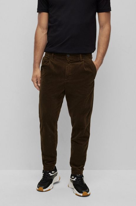 Pantaloni con fit affusolato in velluto a coste di cotone elasticizzato HUGO BOSS Uomo Abbigliamento Pantaloni e jeans Pantaloni Pantaloni in velluto 