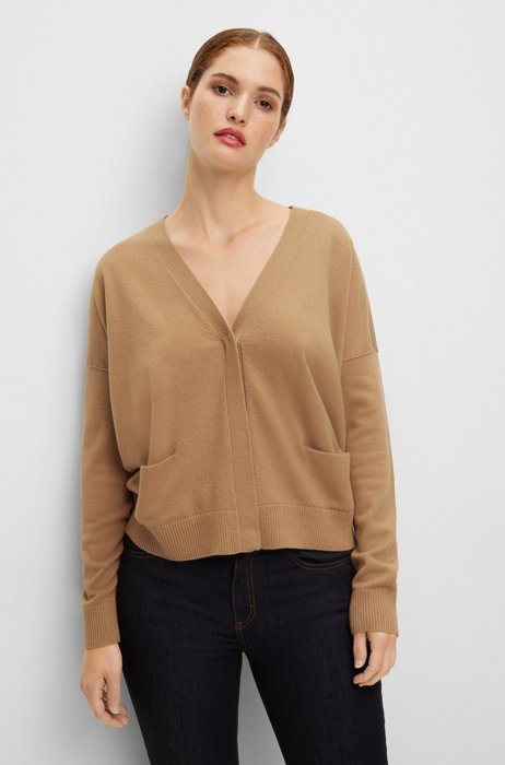 Relaxed-fit cardigan in wool and cashmere, Beige