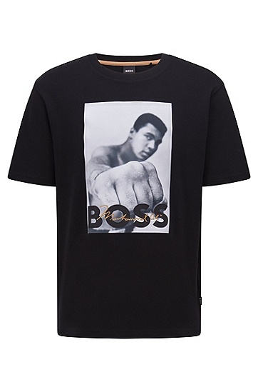 Muhammed Ali 图像装饰棉毛 T 恤,  001_Black