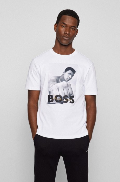 T-shirt van interlocked katoen met Muhammad Ali-graphic, Wit