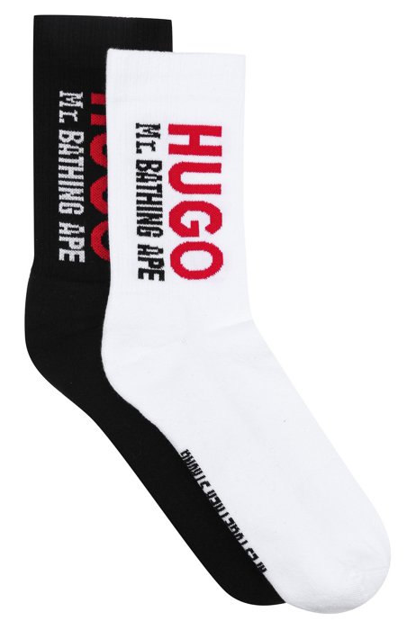 Two-pack of short socks with collaborative branding, White / Black