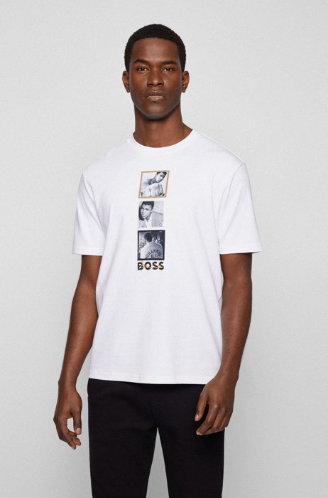 Interlock-cotton T-shirt with Muhammad Ali graphics, White