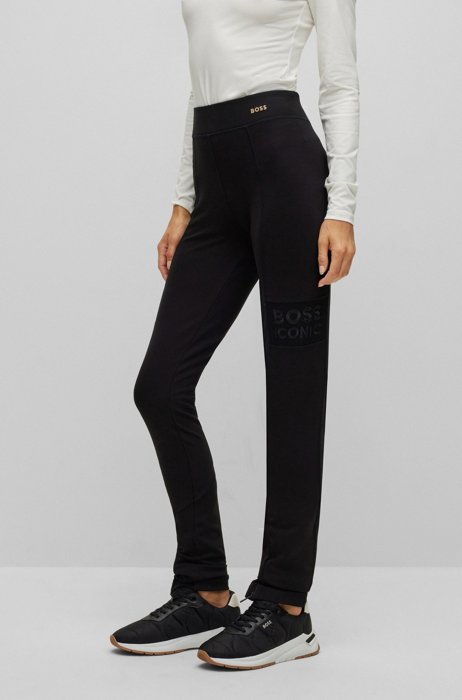 Slim-fit leggings with logo details and zip hems, Black