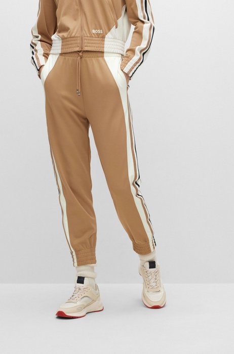 Regular-fit tracksuit bottoms with signature stripe, Beige