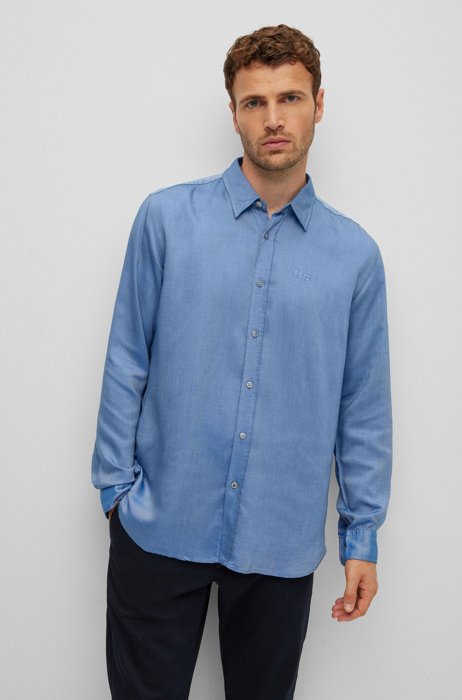 Slim-fit shirt in TENCEL™ Lyocell Oxford, Blue