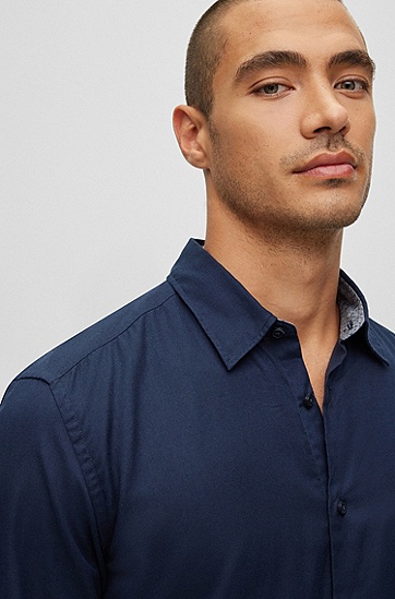 BOSS 博斯常规版型 Awatti 棉质法兰绒衬衫,  404_Dark Blue