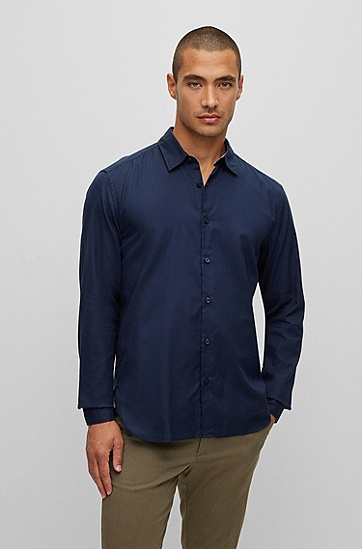 BOSS 博斯常规版型 Awatti 棉质法兰绒衬衫,  404_Dark Blue
