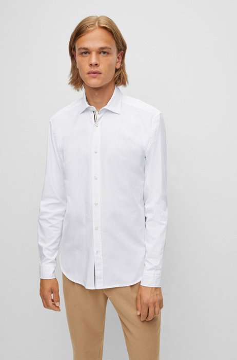Regular-fit shirt in Oxford cotton with logo, White