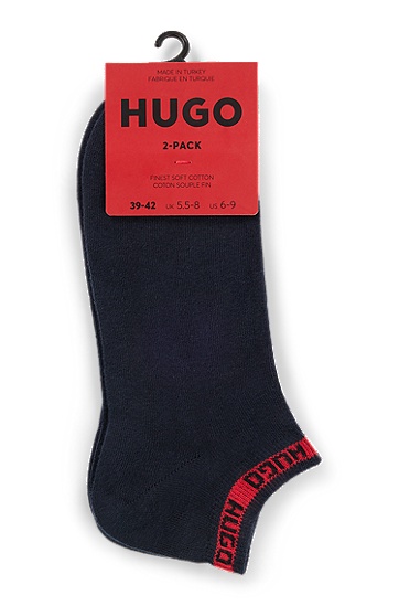 HUGO 雨果徽标饰带效果短袜两双装,  401_Dark Blue