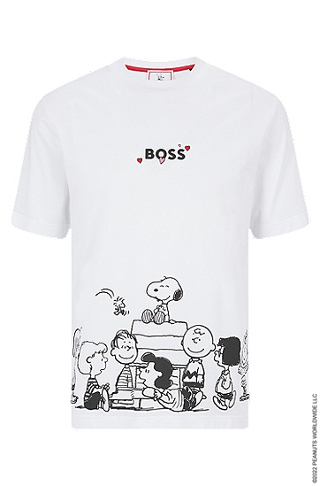 BOSS 博斯七夕BOSS X PEANUTS联名系列专有艺术风图案棉质平纹针织布 T 恤,  100_White