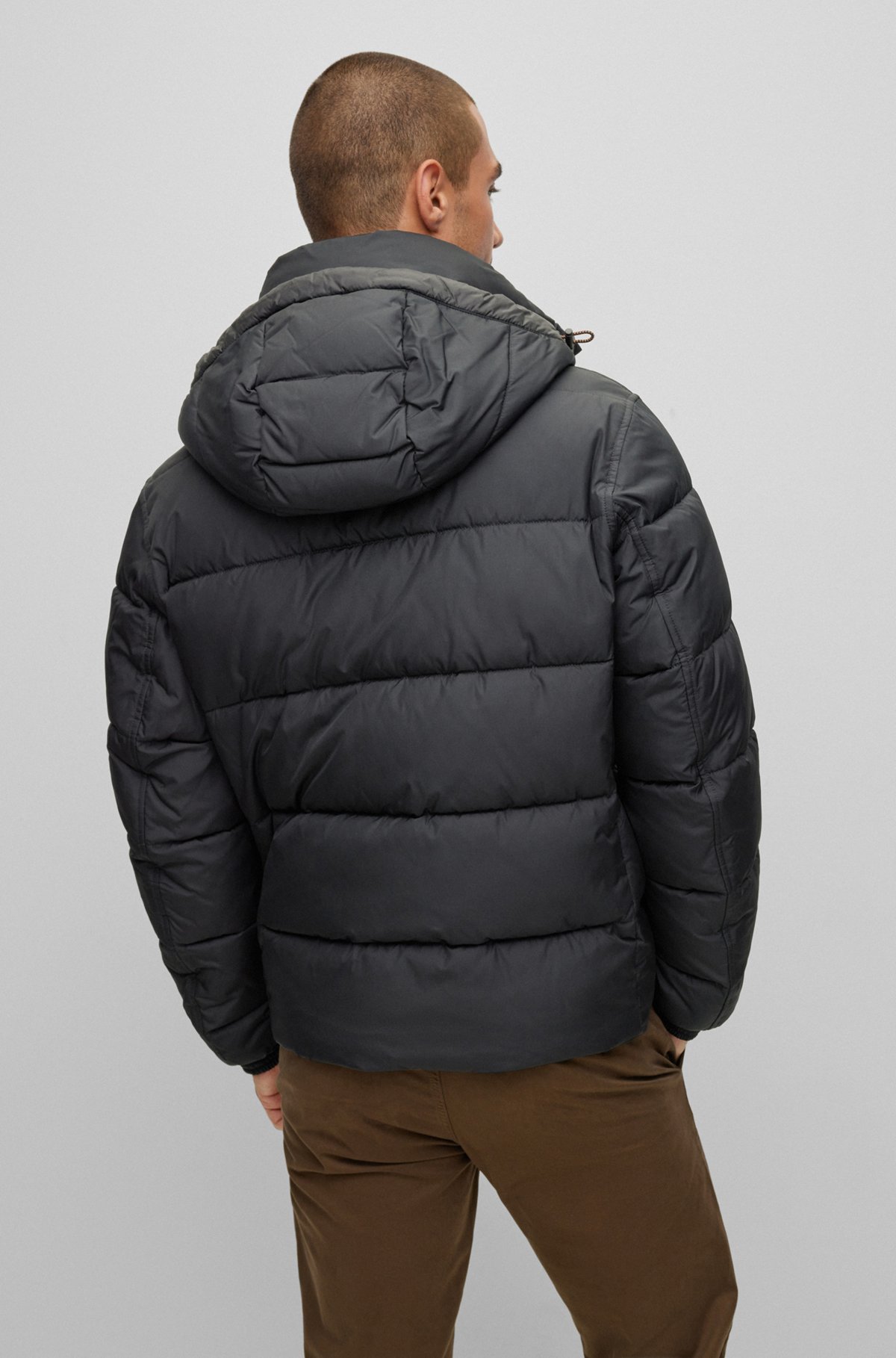 BOSS - Water-repellent hooded puffer jacket with logo patch