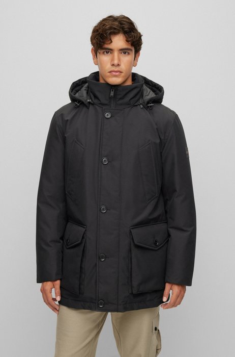 Relaxed-fit parka jacket in ottoman fabric, Black