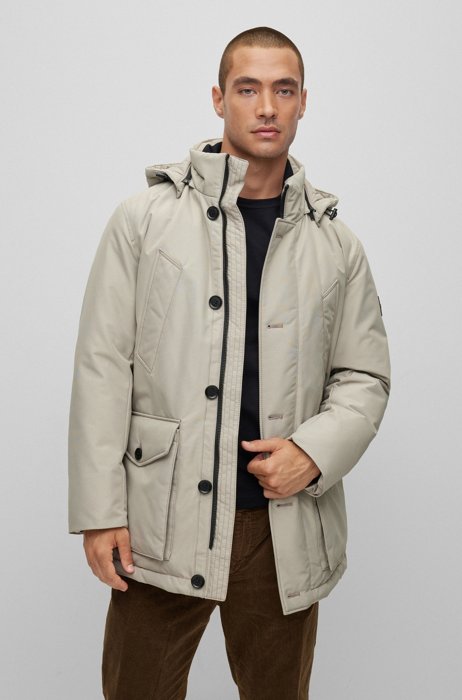 Relaxed-fit parka jacket in ottoman fabric, Light Grey