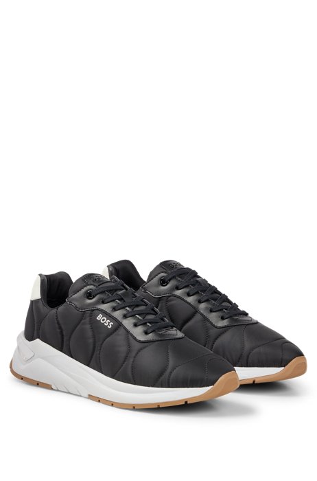 Quilted-nylon trainers with logo details, Black