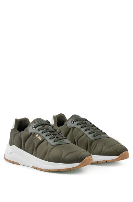 Quilted-nylon trainers with logo details, Khaki