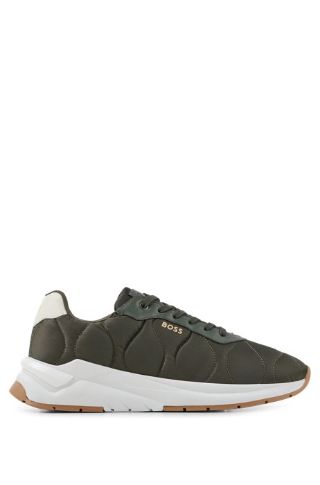 Quilted-nylon trainers with logo details, Khaki