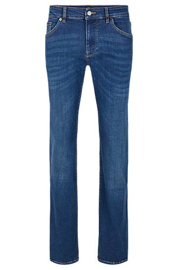 Regular-fit jeans in dark-blue cosy-stretch denim, Hugo boss