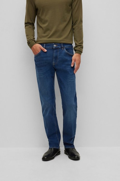 Regular-fit jeans van comfortabel donkerblauw stretchdenim, Blauw