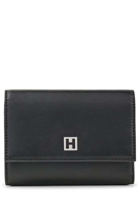 Continental wallet in faux leather with logo plaque, Black